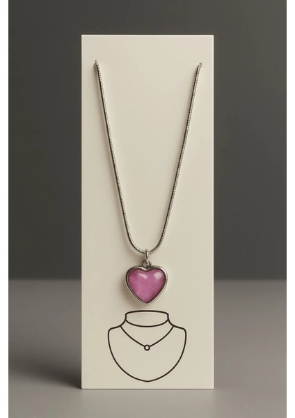 Çelik Gümüş Pembe Kalp Italyan Zincir Kolye (Kararma Yapmaz) fiyatları