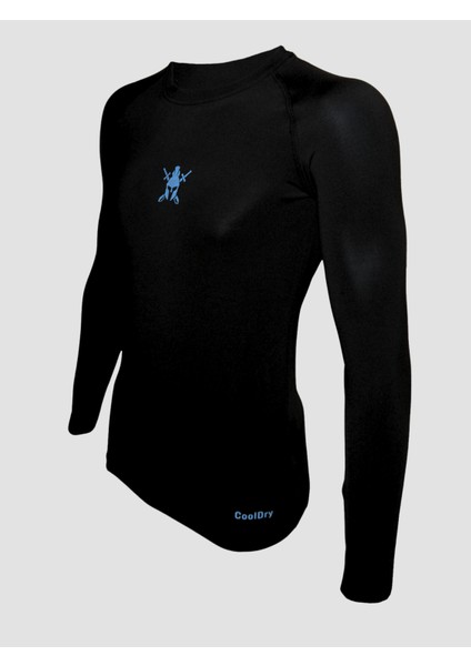 Cooldry Compression Ter Tutmayan Siyah Uzun Kol Tişört Mavi Logo