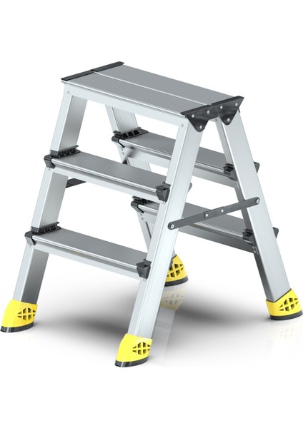 Elmas Serisi - 3+3 Alüminyum Çift Çıkışlı Merdiven - 3 Basamaklı Ev, Bahçe ve İş Yeri Kullanımına Uygun fiyatları