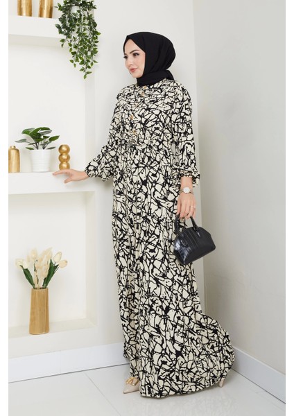 Fırça Desen Yarım Düğmeli Elbise Krem modelleri