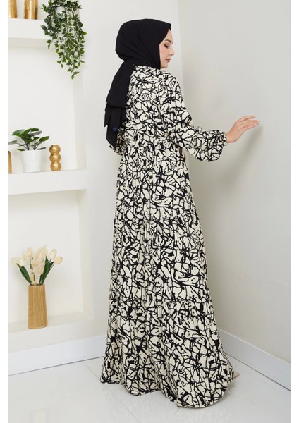 Fırça Desen Yarım Düğmeli Elbise Krem indirimleri