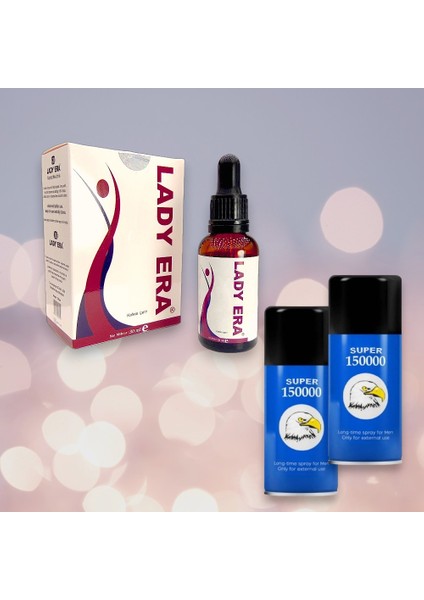 2 Kutu Orijinal Super Vega 150000 Erkek Gecikme Etkili Sprey+ Lady Era 30 ml Bayan Uyarıcı Destekleyici Istek Artirici Damla