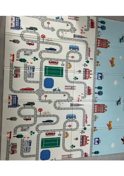 Taşıt ve Hayvan Resimli Katlanabilir Oyun Halısı 180X200 cm (Çantalı)
