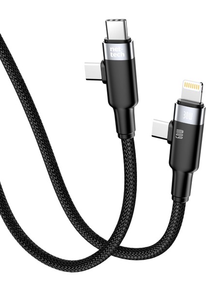 NT-DC45 60W+30W Plastik 100 cm Type-C To Type-C+Lightning Şarj ve Data Kablosu