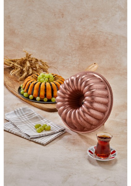 Granit Döküm Yanmaz Yapışmaz 26 cm Dilimli Kek Kalıbı Rosegold