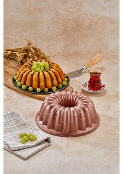 Granit Döküm Yanmaz Yapışmaz 26 cm Dilimli Kek Kalıbı Rosegold