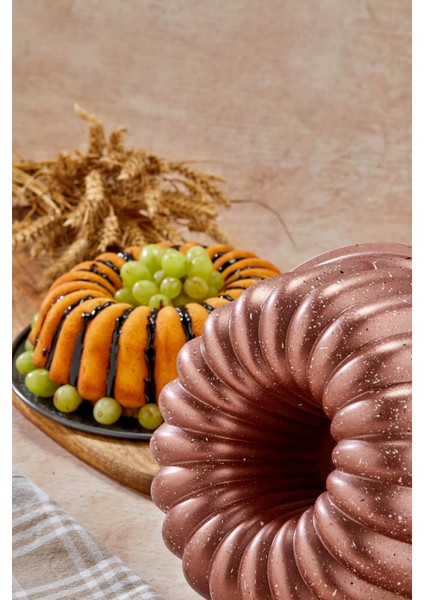 Granit Döküm Yanmaz Yapışmaz 26 cm Dilimli Kek Kalıbı Rosegold