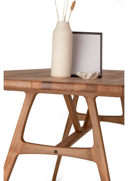 6 Kişilik Slim Ceviz Masa, Masif Ahşap Masa, %100 Doğal Ahşap Masa, Retro Masa, Modern Masa, 150cm
