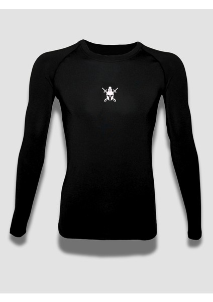 Cooldry Compression Ter Tutmayan Siyah Uzun Kol Tişört Beyaz Logo