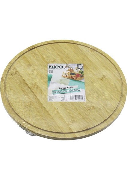 Yuvarlak Döner Tablalı Ahşap Bambu Sunum Tepsisi Tahtası =29.7cm - Mini Sofra Kanallı Kenar (4604)
