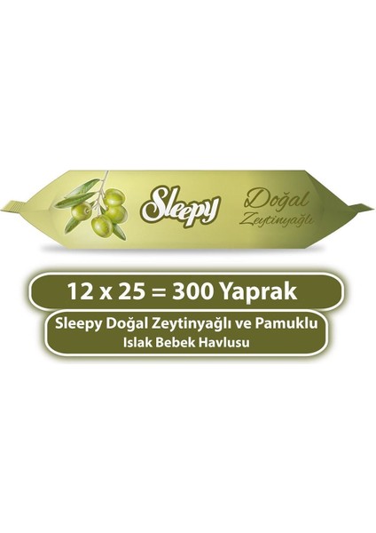 Doğal Zeytinyağlı ve Pamuklu Islak Bebek Havlusu 12X25 (300 Yaprak)