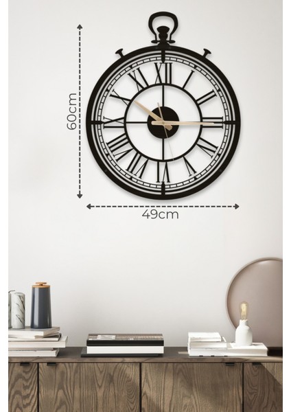 Dekoratif Antika Tasarım Roma Rakamlı Siyah Metal Duvar Saati 49X60CM