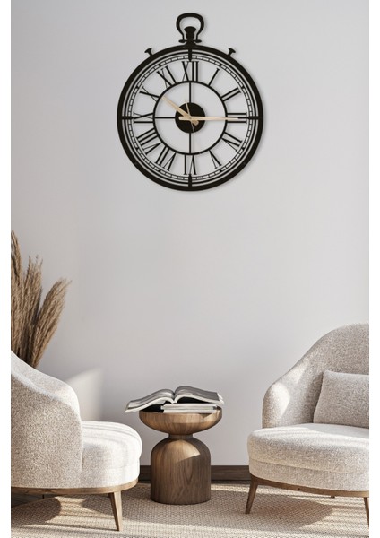 Dekoratif Antika Tasarım Roma Rakamlı Siyah Metal Duvar Saati 49X60CM indirimleri