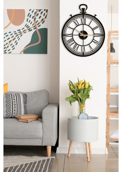 Dekoratif Antika Tasarım Roma Rakamlı Siyah Metal Duvar Saati 37X45CM [1251-37x45] modelleri