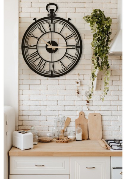 Dekoratif Antika Tasarım Roma Rakamlı Siyah Metal Duvar Saati 37X45CM [1251-37x45]