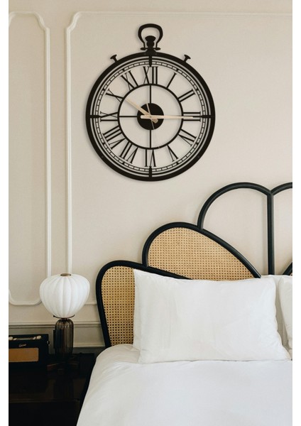 Dekoratif Antika Tasarım Roma Rakamlı Siyah Metal Duvar Saati 37X45CM [1251-37x45]