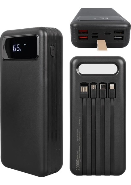20000 Mah Dijital Göstergeli Usb-Mıcro-Lıghtnıng-Type-C Girişli ve Kablolu Powerbank (4887)