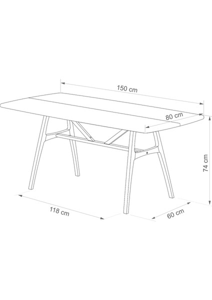 6 Kişilik Slim Ceviz Masa, Masif Ahşap Masa, %100 Doğal Ahşap Masa, Retro Masa, Modern Masa, 150cm