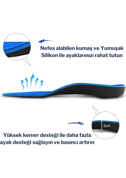 Yumuşak Memory Foam Konforlu Şok Emici Mavi Ayakkabı Tabanlığı 36-41
