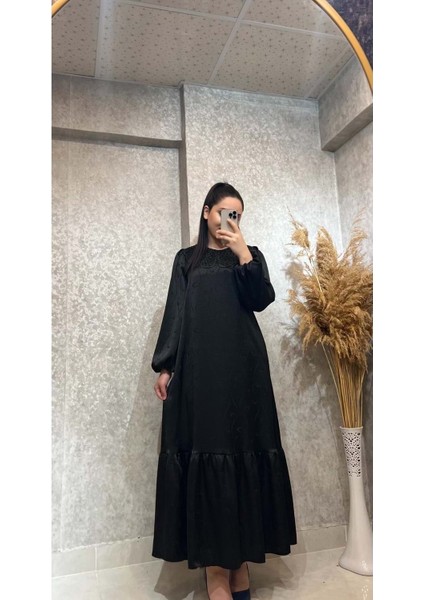 25Y3428 Elbise Saten Kumaş Dantel Yaka Inci Detaylı - Vishne - 25Y3428 - Siyah - 40