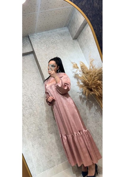 25Y3428 Elbise Saten Kumaş Dantel Yaka Inci Detaylı - Vishne - 25Y3428 - Gül Kurusu - 42 fiyatları