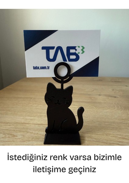 Kedi Figürlü Masaüstü Not & Fotoğraf Tutucu – Siyah Kağıt Klipsi Standı | Dekoratif Organizer