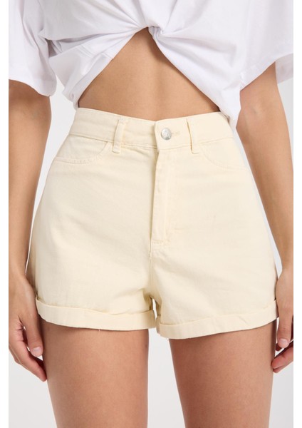 %100 Pamuk Şort - Yüksek Bel, Trendy ve Konforlu Günlük Giyim