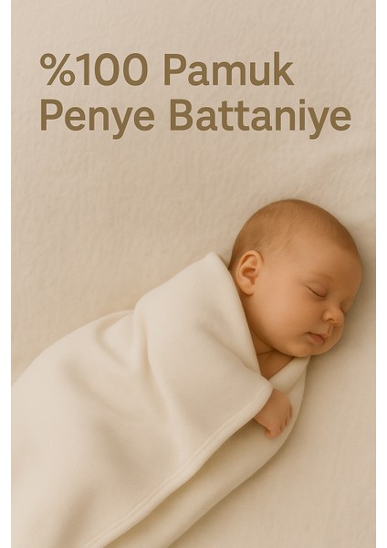 %100 Pamuk Penye Bebek Battaniyesi – Çift Katlı, Ekru, 85x85 cm, Yenidoğanlar için Uygun