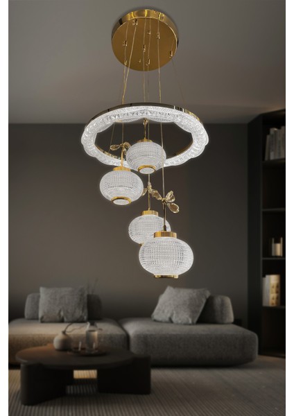 Kristal Küre 4 Lü Modern Sarkıt LED Avize