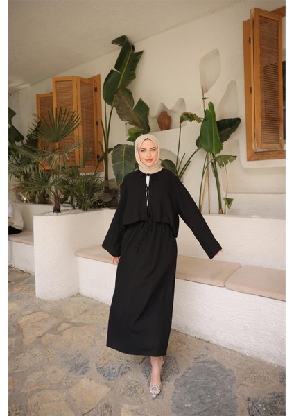 Bağcık Düğmeli Kıs Arahat Kesim Tunik - Cepli Etek Takımı - (38-46) - 71285 - Siyah