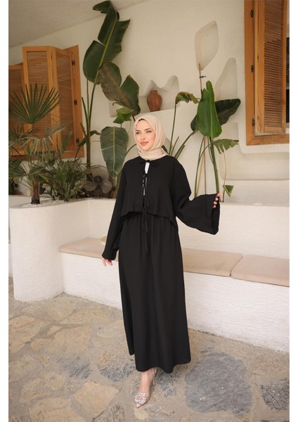 Bağcık Düğmeli Kıs Arahat Kesim Tunik - Cepli Etek Takımı - (38-46) - 71285 - Siyah fiyatları