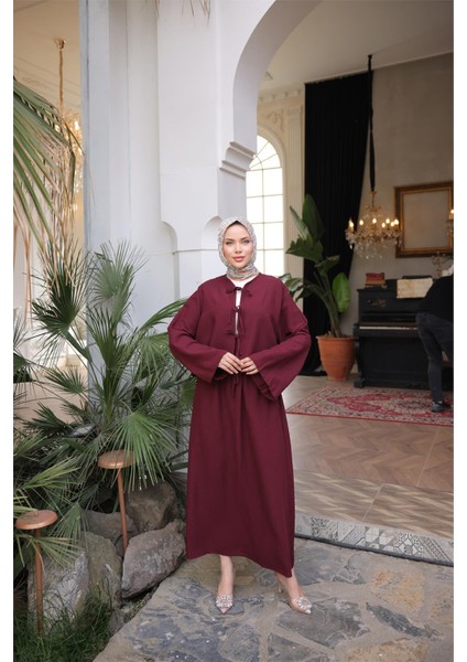 Bağcık Düğmeli Kıs Arahat Kesim Tunik - Cepli Etek Takımı - (38-46) - 71285 - Bordo modelleri
