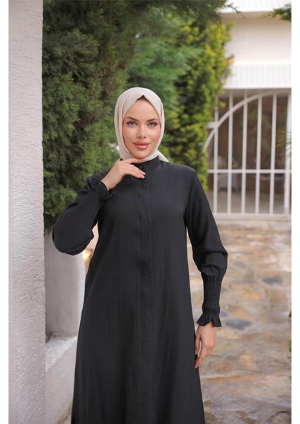Düğmeli Yırtmaçlı Büzgü Kollu Uzun Tunik Ikili Tesettür Eşofman Takımı - (38-46) - 71279 - Siyah fırsatları