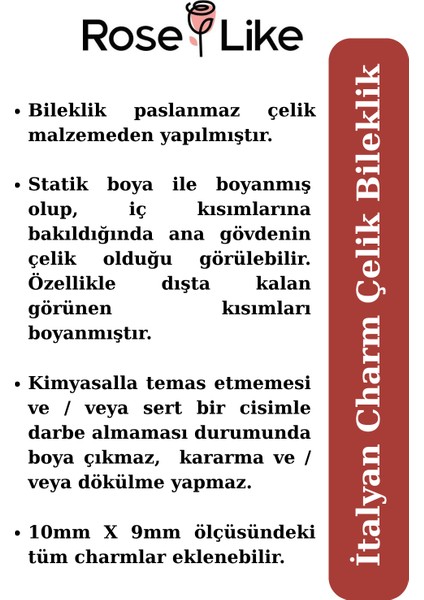 Italyan Charm Çelik Bileklik - Yazısız - Mat Kırmızı fırsatları