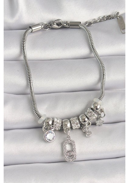 Çelik Taşlı Kiraz Model Charm Bileklik