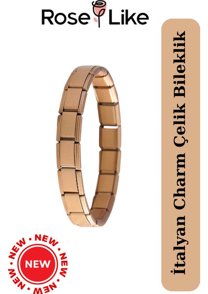 Italyan Charm Çelik Bileklik -Yazısız - Mat Altın Sarısı