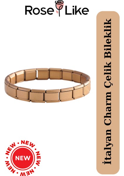 Italyan Charm Çelik Bileklik -Yazısız - Mat Altın Sarısı fiyatları