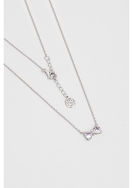 Işıltılı Fiyonk 18 Ayar Beyaz Altın Kaplama 45 cm Gümüş Kolye