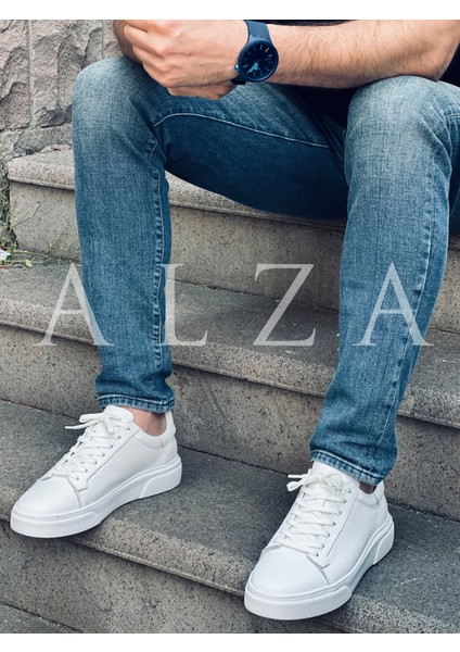 Hakiki Deri Erkek Beyaz Sneaker Ayakkabı - Yumuşak Taban