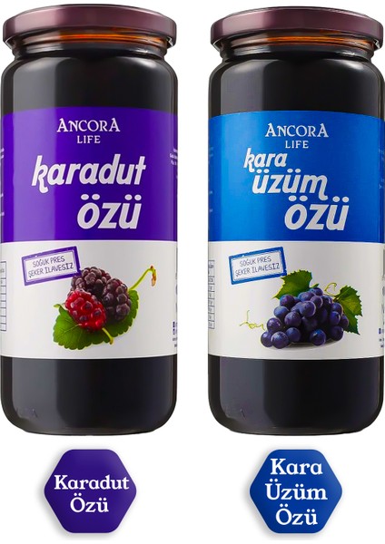 2'li Avantaj Paketi - Kara Üzüm Özü, Karadut Özü - Şeker İlavesiz Soğuk Sıkım 640 Gr x 2 Adet