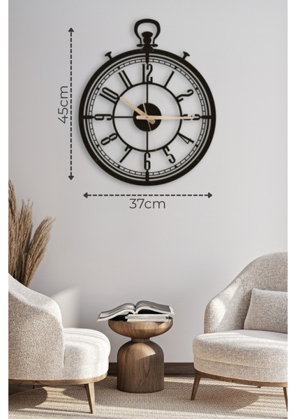 Dekoratif Antika Tasarım Türkçe Rakamlı Siyah Metal Duvar Saati 37X45CM [1252-37x45]