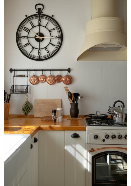 Dekoratif Antika Tasarım Türkçe Rakamlı Siyah Metal Duvar Saati 37X45CM [1252-37x45]