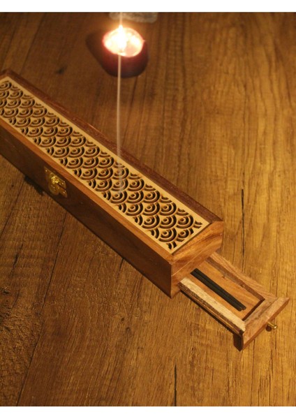 Ağaç Tabut Çubuk ve Konik Özel Tasarım Çekmeceli Tütsülük Kahverengi fiyatları