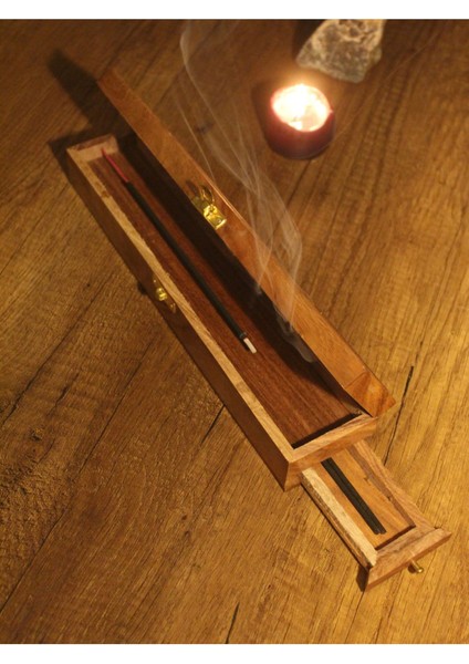 Ağaç Tabut Çubuk ve Konik Özel Tasarım Çekmeceli Tütsülük Kahverengi fırsatları