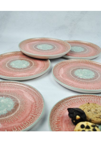 6'lı Desenli Seramik Pasta Tabağı Tatlı Sunum Tabak 21 Cm-Pinko modelleri