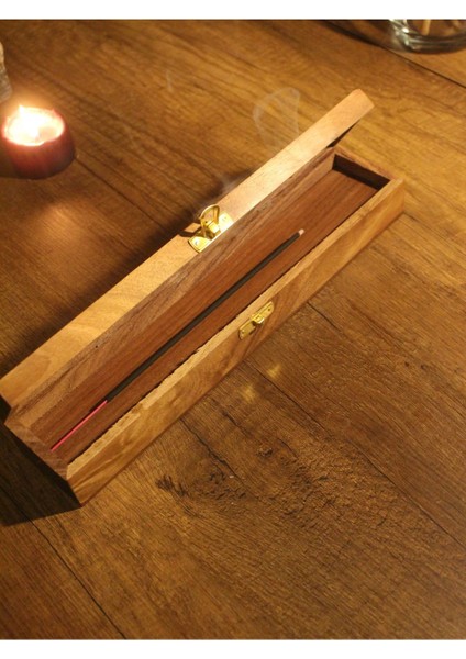 Ağaç Tabut Çubuk ve Konik Özel Tasarım Çekmeceli Tütsülük Kahverengi