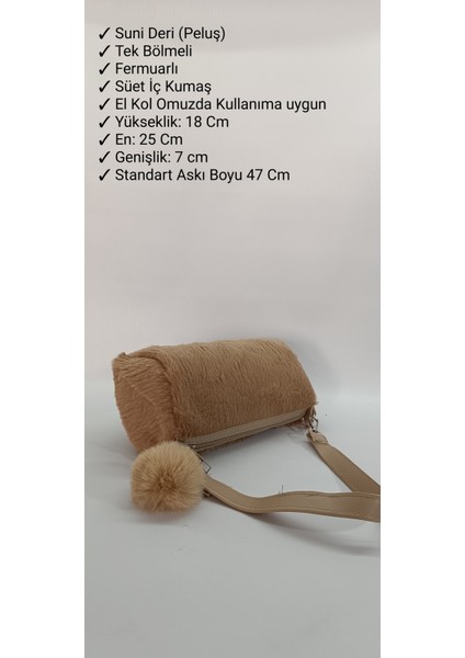 Peluş Tüylü Ponponlu Gümüş Zicirli Fermuarlı El ve Omuz Çantası fiyatları