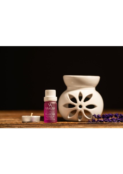 Beyaz Seramik Buhurdanlık Seti, Lavanta Yağı ve Mum ile Huzurlu Atmosfer fırsatları