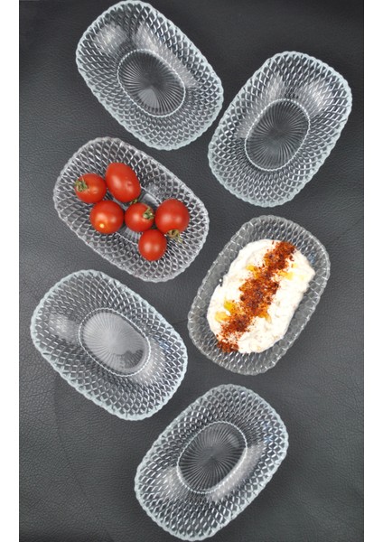 6'lı Cam Kase Sunum Kayık Tabak Meze Tabağı Çerez Kasesi 15CM- Vera