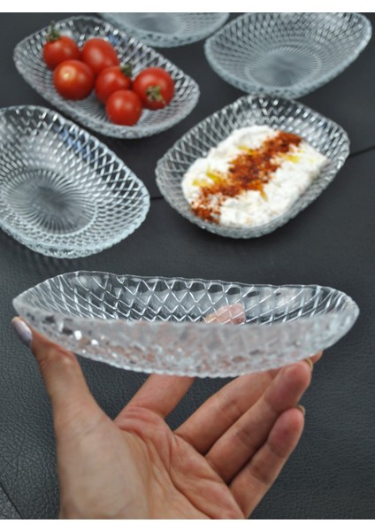 6'lı Cam Kase Sunum Kayık Tabak Meze Tabağı Çerez Kasesi 15CM- Vera modelleri
